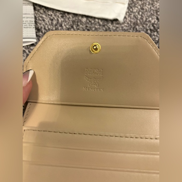 MCM Visetos Trifold Beige and blue Leather Wallet - Picture 13 of 14